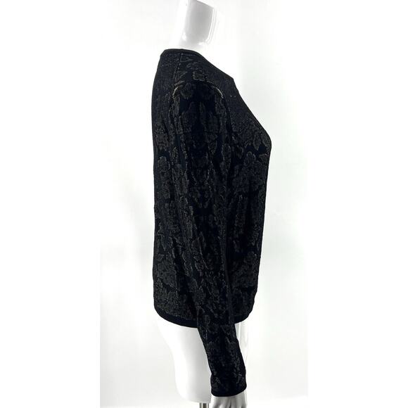 Ann Taylor Black Beige Nude Size L Illusion Floral Button Front Cardigan Sweater - Picture 3 of 6